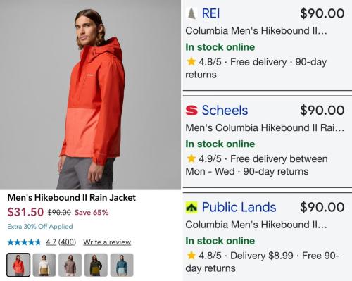 Columbia Hooded Rain Jackets for $32