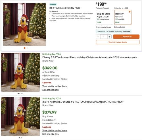 Disney 3.5ft Pluto Christmas Animatronic for $199 deal at eBay