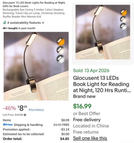 GLOCUSENT 13 LED Book Light for $5