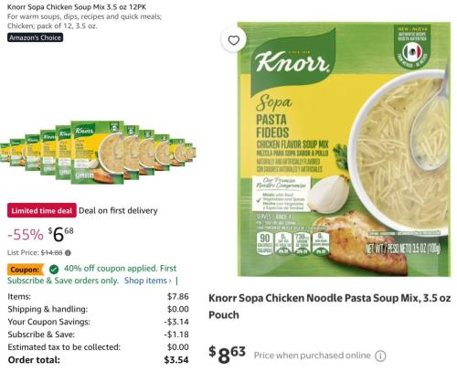 12-Pack Knorr Chicken Soup Mix for $4 deal at Amazon