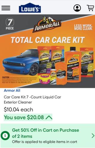 Two Armor All Car Kits for $10 at Lowe's deal at Lowe's