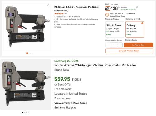 Porter-Cable Pin Nailer for $38 (Was $106)