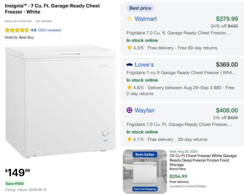 Insignia 7 Cu Ft Chest Freezer $150 at Best Buy deal at Best Buy