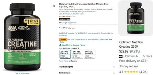 Optimum Nutrition Creatine Capsules for $7 deal at Amazon
