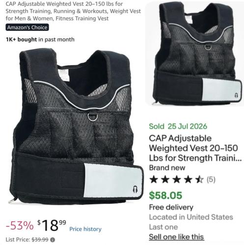 CAP 20LB Weighted Vest for $19 deal at Amazon