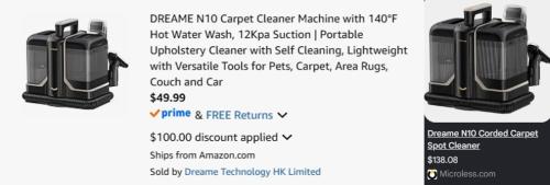 Dreame Carpet Cleaner for $50