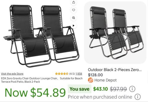 Gravity Outdoor Chairs 2-Pack for $54