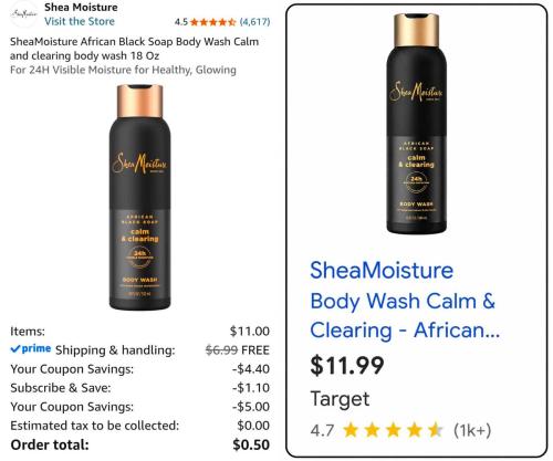 50¢ Shea Moisture Body Wash on Amazon deal at Amazon