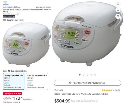 Zojirushi Neuro 10 Cup Rice Maker for $172 deal at Amazon