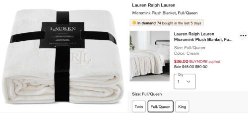 Ralph Lauren Plush Blanket $36 at Macy's deal at Macy's