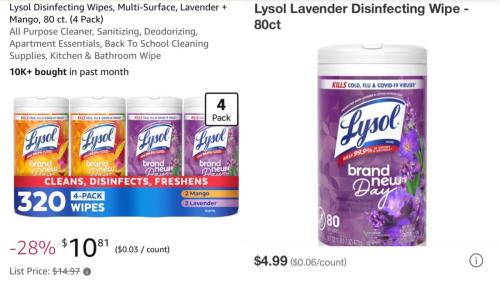4-Pack Lysol Disinfecting Wipes for $11 deal at Amazon
