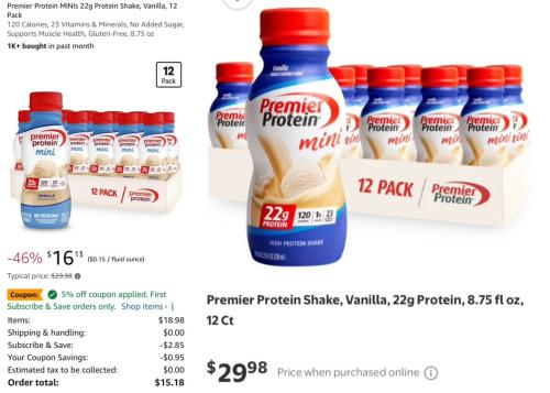 12-Pack Premier Protein for $15 at Walmart deal at Walmart