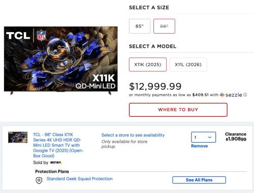TCL 98” 4K TV Drops from $13k to $1,908 deal at Best Buy