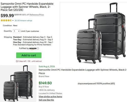 Samsonite Luggage at $99 (66% Off) deal at Amazon