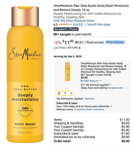 Free SheaMoisture Body Wash at Amazon deal at Amazon