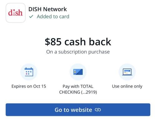 Free $85 DISH Network via Chase Offer deal at DISH Network
