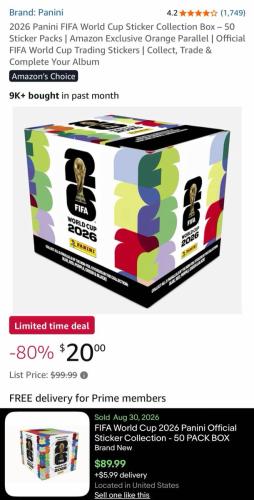 Panini FIFA World Cup Sticker Box $20 on Amazon deal at Amazon