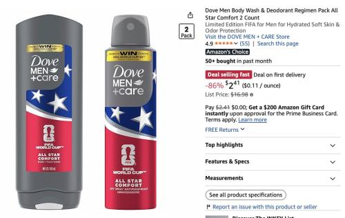 Dove Body Wash + Deodorant Combo for $2.41 deal at Amazon