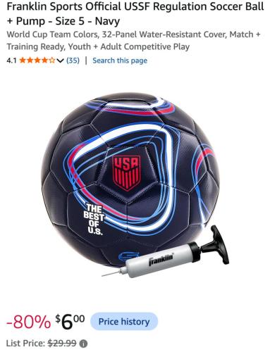 80% Off Team USA World Cup Soccer Ball deal at Amazon