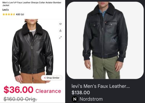 Levi Leather Jacket with Fur for $36