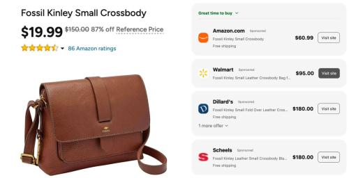 87% Off Fossil Kinley Crossbody Bag deal at Woot