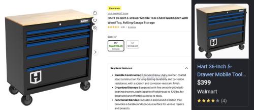 HART 5-Drawer Rolling Workbench 50% Off deal at Walmart