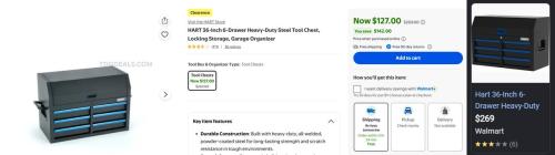 HART 6-Drawer Tool Chest for $127 at Walmart deal at Walmart