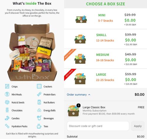Free Urthbox Snack Box Today Only! deal at Urthbox