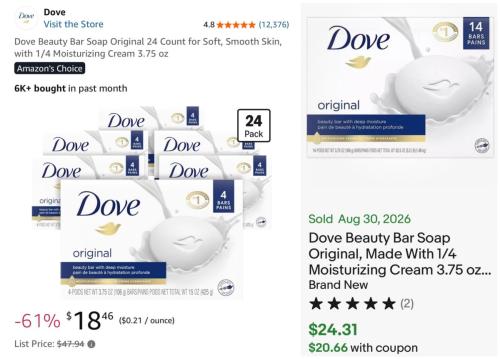24 Dove Soaps for $18 with Sub+Save deal at Amazon