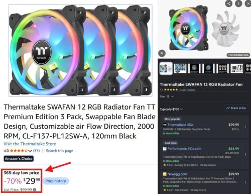 Thermaltake 3-Pack Radiator Fans for $30 deal at Amazon