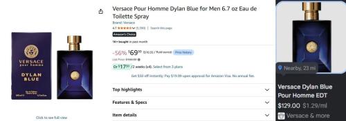 Versace EDT Only $69 at Amazon (Was $160) deal at Amazon