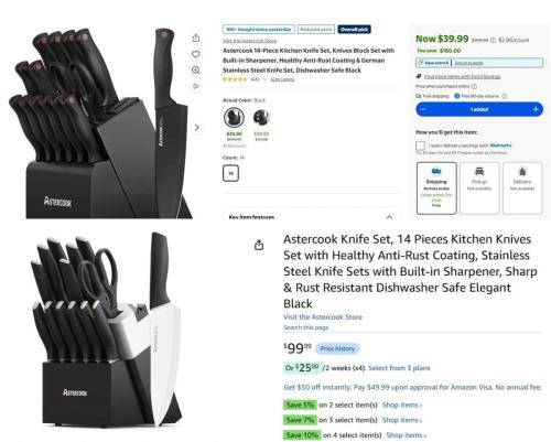 AsterCook Knife Set for $39 at Walmart deal at Walmart