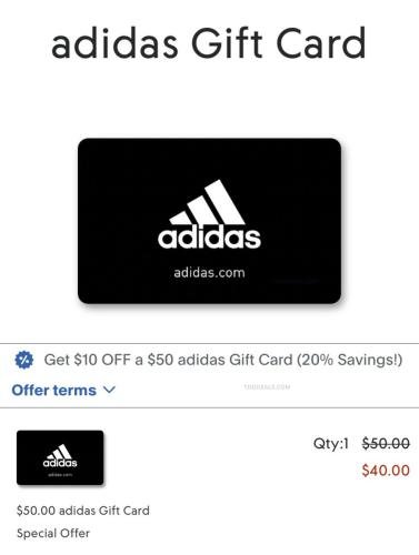 $50 Adidas Gift Card for $40 at PayPal deal at PayPal