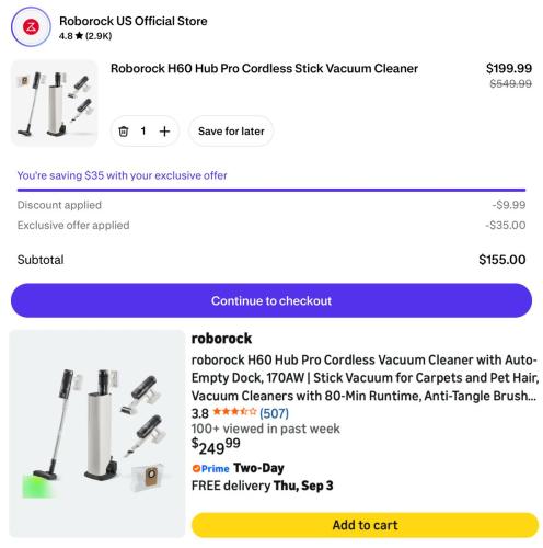 Roborock H60 Vacuum for $155