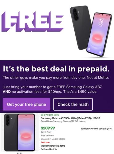 Free Galaxy A37 Phone with Metro Promo deal at Metro