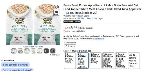 Fancy Feast 20-Pack Cat Food for $6
