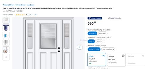 Lowe's MMI Fiberglass Front Door with Sidelites $26.99 deal at Lowe's