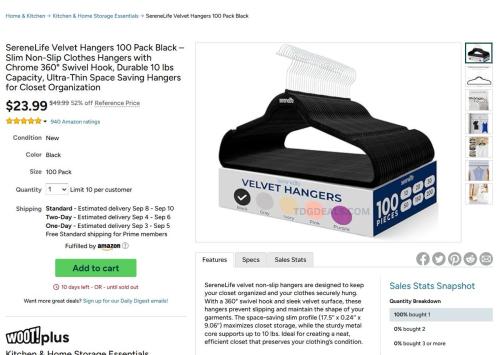 Serenelife Velvet Hangers 100 Pack for $23.99 deal at Woot