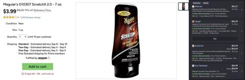 Meguiar's ScratchX 2.0 Remover for $3