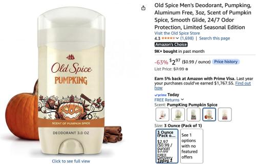 Old Spice Pumpkin Spice Deodorant for $2.97 deal at Amazon