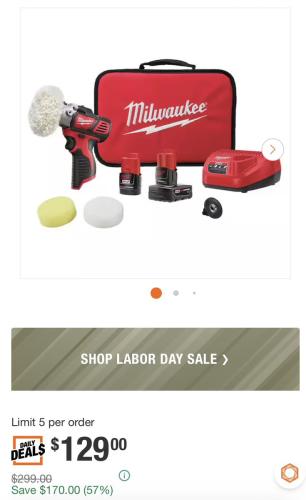 Milwaukee M12 Polisher/Sander Kit for $129