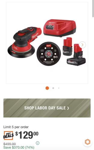 Milwaukee M12 Fuel Sander Kit for $129
