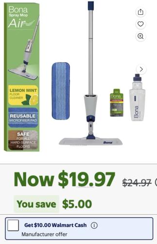 Bona Spray Mop with $10 Walmart Cash deal at Walmart