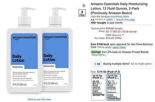 Amazon Essentials Lotion 2-Pack Only $5 deal at Amazon
