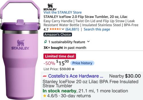 Stanley IceFlow Tumbler $15 (Was $30) deal at Amazon