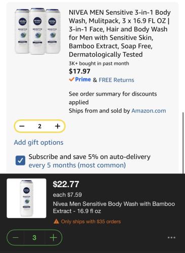 6 Nivea Men Body Wash for $17.97 deal at Amazon