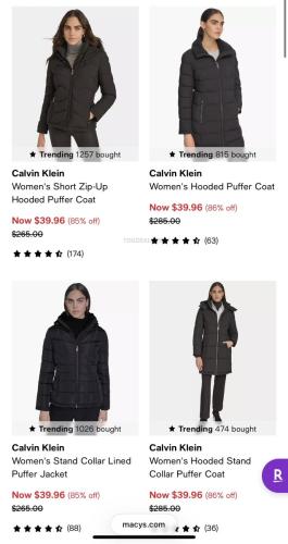 Calvin Klein Women's Coats for $40 (86% Off)