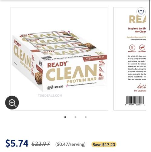 Ready Clean Protein Bars 12-Pack for $5.74