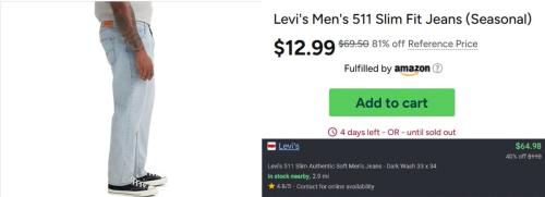 $12 Levi 511 Jeans at Woot deal at Woot