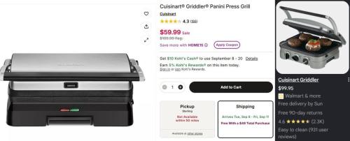 Cuisinart Griddler Grill Drops to $51 deal at Kohl's